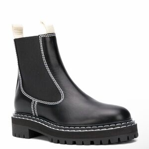 Proenza Schouler Black Leather Chelsea Boots with Cream Top Stitch